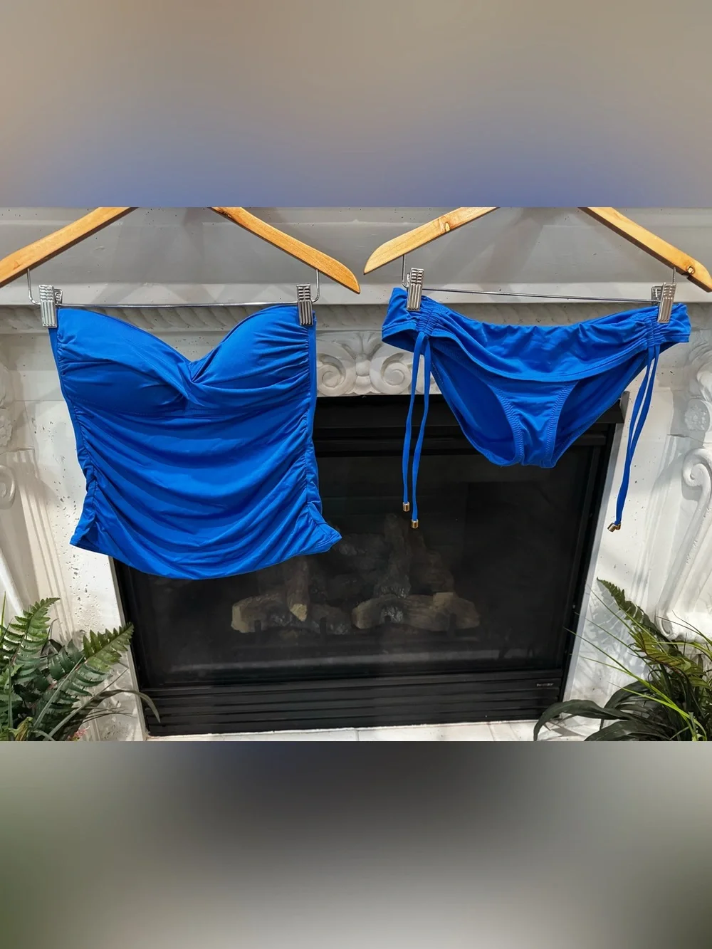 Daniel Cremieux Bright Blue Ruched Strapless Tankini with Side-Tie Bikini